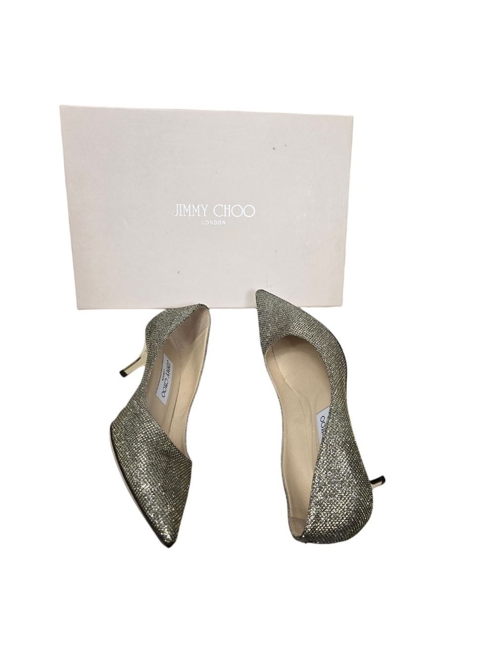 Jimmy Choo Lame Glitter Light Bronze Pointy Toe Kitten Heels 38 - Picture 5 of 12